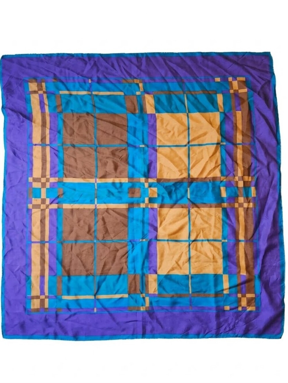 Vtg Made In Italy Blue, Purple & Gold Geometric Silk Scarf 30 X 30